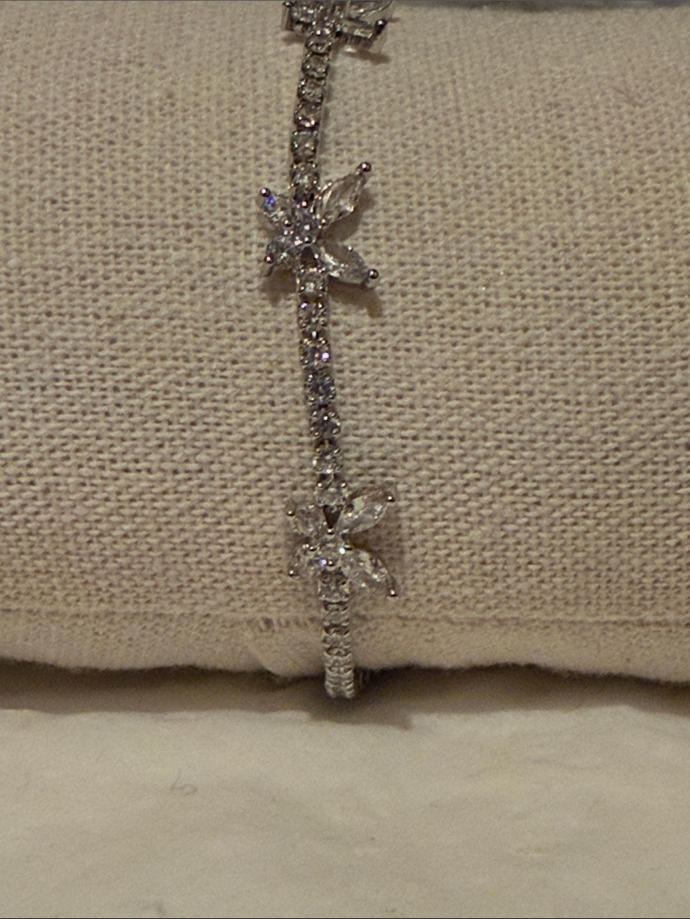 14k gold plated copper Crystal Floral Link Bracelet in Silver Tone